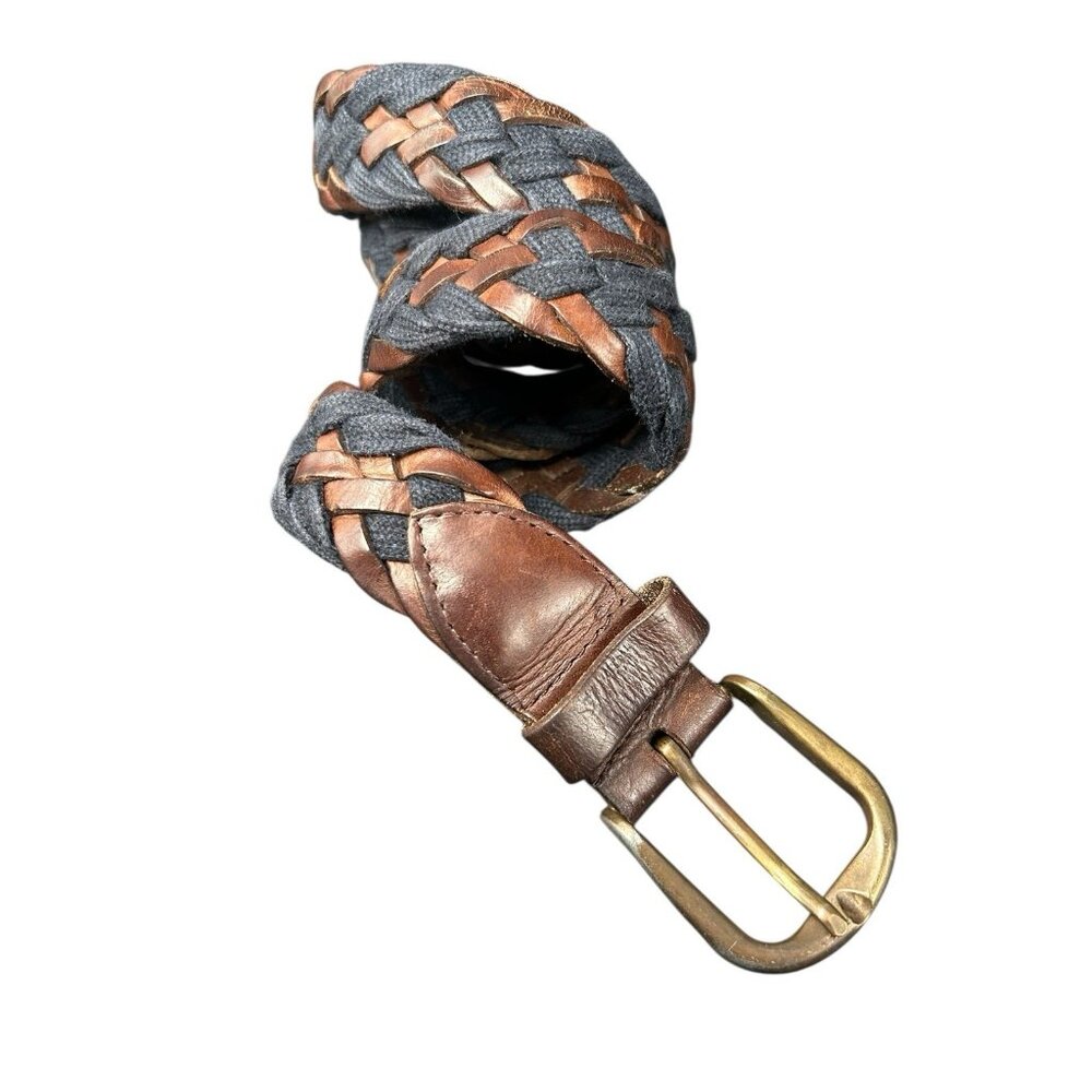Massimo Dutti Brown Navy Blue Braided Leather Belt Spain Men's Size 42 Brass Bkl